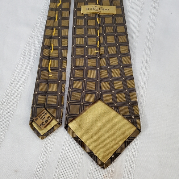 Luxury Tie Villa Bolgheri Italia 100% Silk Squares Gold & Brown Embroidery - Picture 3 of 9